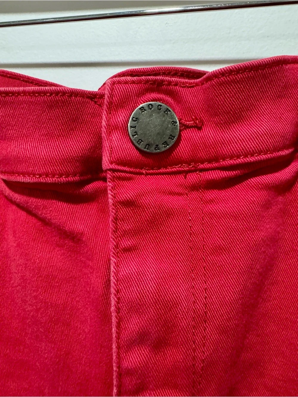 Rock & Republic Red Frayed Hem Denim Shorts Size 12 Cherry Red Raw Hem